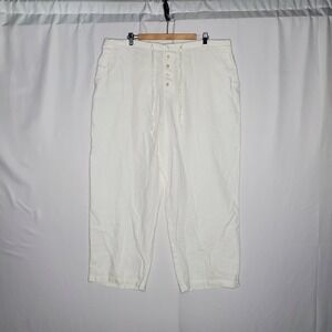 Bridgewater Studio White Linen Button Pants Women 24W Coastal Beachy Ankle Crop